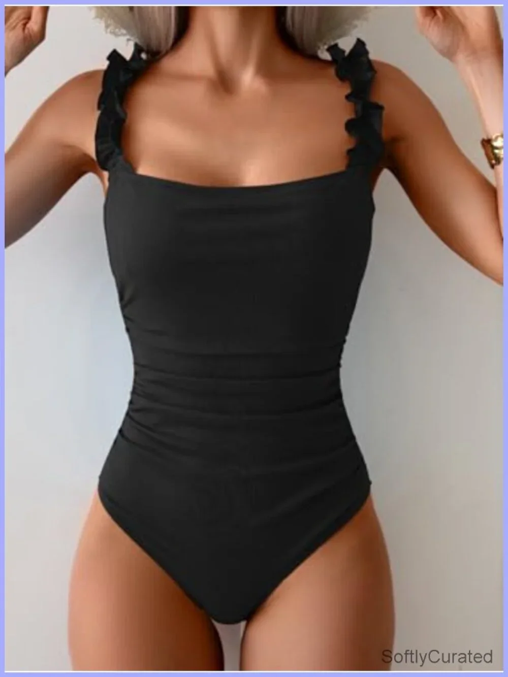 Women's One Piece Swimsuit Square Neck Tummy Control Push Up Ribbed